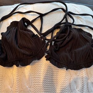 Black Ribbed Bikini Top- Size M